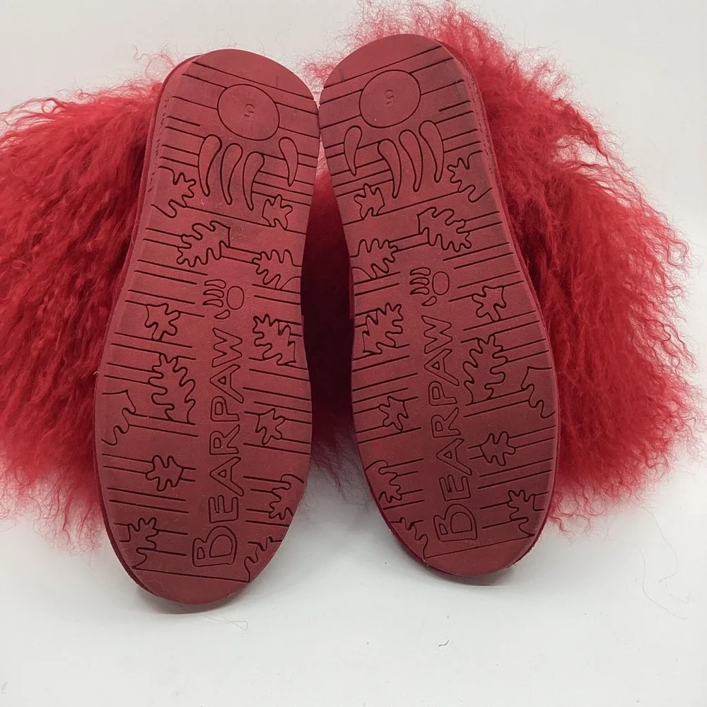 Bearpaw Boetis Kids Red Suede Curly Lamb Hair Boots Size 5 Yeti Kidcore Fuzzy